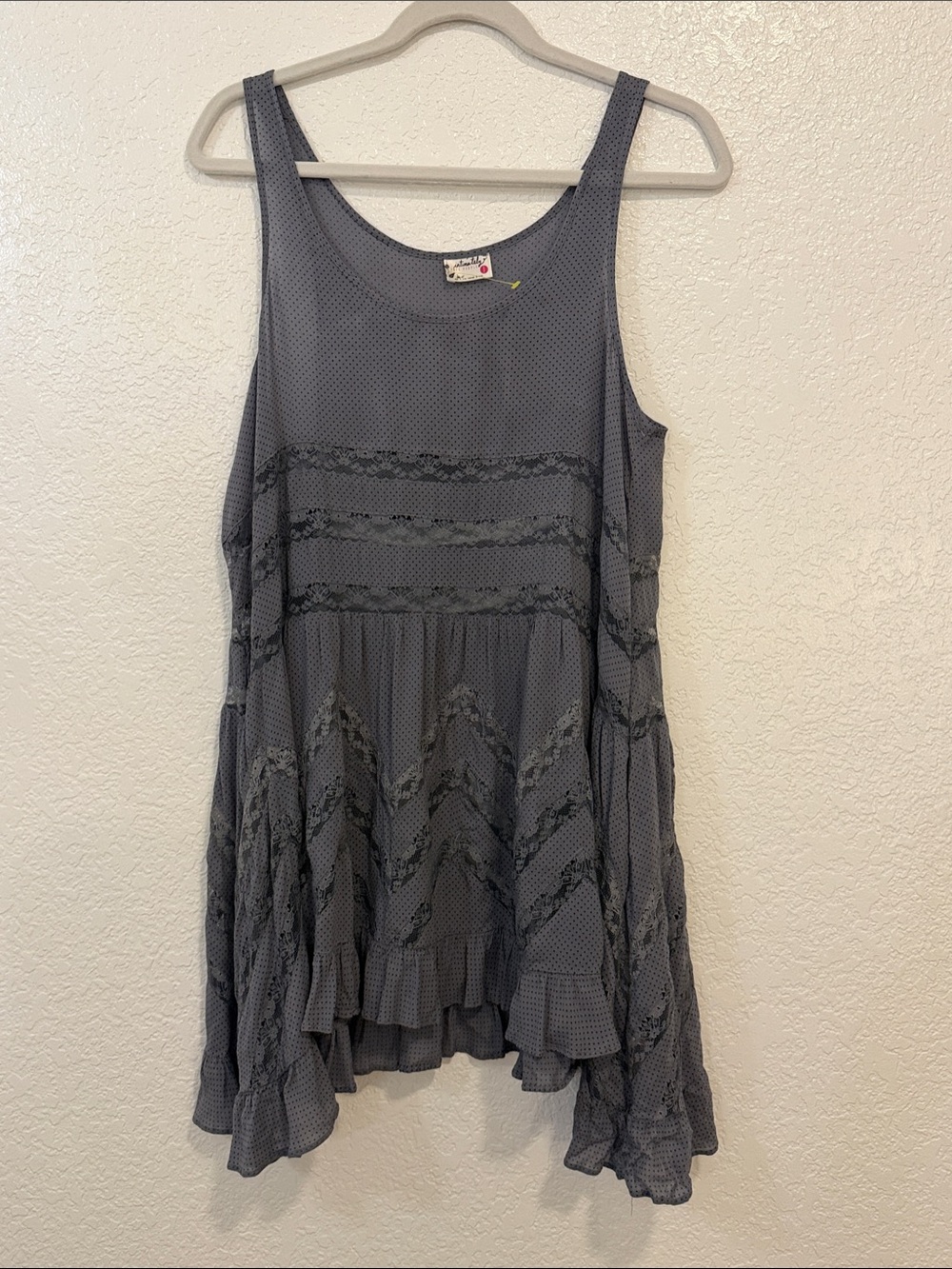 Free People Charcoal Lace-Trim Swing Tank